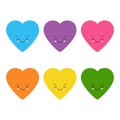 Funny happy smiley hearts. Cute cartoon characters. Bright vector set of heart icons. Kawaii style Royalty Free Stock Photo