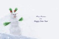 Funny happy snowman. Winter landscape Royalty Free Stock Photo