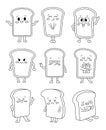 Funny happy toast characters. Coloring Page