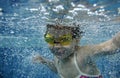 Funny happy toddler girl swimming underwater in a Royalty Free Stock Photo