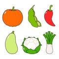 Funny happy vegetables characters bundle set. Vector hand drawn cartoon kawaii character illustration icon. Isolated on Royalty Free Stock Photo