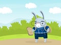Funny Hare Animal in Blue School Uniform Walking with School Back and Reading Book Vector Illustration