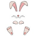 Funny hare bunny paws, nose and ears for easter mask holiday