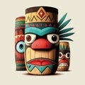 Funny head, totem. Trendy hawaii wooden tiki mask.