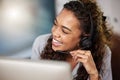 Funny, headset or happy woman in call center for communication at telecom customer service. Microphone, smile or Royalty Free Stock Photo