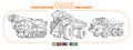 Funny heavy truck cars with eyes Coloring book set Royalty Free Stock Photo