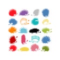 Funny hedgehog family, black silhouette for your design