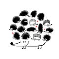 Funny hedgehog family, black silhouette for your design Royalty Free Stock Photo