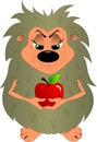 Funny hedgehog holding a red apple in his hands Royalty Free Stock Photo