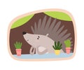 Funny Hedgehog Peeped Out From Tree Hollow Vector Illustration