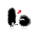 Funny hedgehogs in love, black silhouette for your design