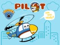 Vector cartoon of funny helicopter with little pilot