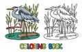 Funny heron in the swamp. Coloring book series