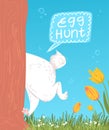 Funny hiding easter bunny greeting card design Royalty Free Stock Photo