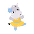 Funny Hippo Ballet Dancing in Skirt and Pointe Shoes Vector Illustration