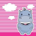 Funny Hippo, greeting card, vector