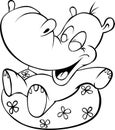 Funny hippo illustration - black outline