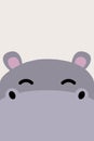 Funny hippopotamus face, Cute hippopotamus smiling flat design