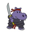 Funny hippopotamus ninja cartoon Royalty Free Stock Photo