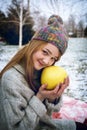 Funny Hipster Girl in Knitted Sweater Royalty Free Stock Photo