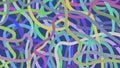 Funny horizontal background of chaotic wavy lines. Multicolored pattern. Yellow, blue, pink, green doodles. Doodle style