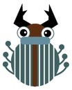 Funny horned beetle. Cartoon bug. Insect character