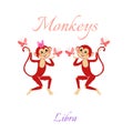 Funny horoscope with cute monkeys. Zodiac signs. Libra.