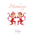 Funny horoscope with cute monkeys. Zodiac signs. Virgo.