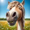 funny horse on a field summer background Royalty Free Stock Photo