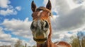 Funny horse. Funny portrait of a young horse clowning and snooting around. AI Generative Royalty Free Stock Photo