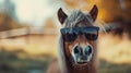 funny horse portrait in sunglasses. AI Generative Royalty Free Stock Photo