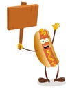 Funny Hot Dog Holding a Wooden Sign