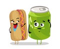 Funny hot dog and soda can cartoon character