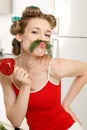 Funny housewife Royalty Free Stock Photo