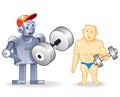 Funny Human Bodybuilder vs Strong Droid