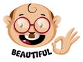 Funny human emoji with beautiful sign, illustration, vector