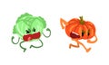Funny Humanized Vegetables Shouting in Anger and Frowning Vector Set