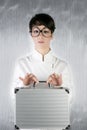Funny humor businesswoman silver briefcase