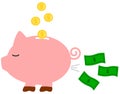 Funny humor cartoon piggy money bank concept illustration