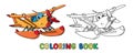 Funny hydroplane with eyes. Airplane coloring book