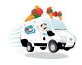 Funny ice-cream van driven by a friendly ice-cream man cheering and smiling Royalty Free Stock Photo