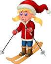 Funny Ice Skater Girl In Red Jacket And Hat With Brown Board Cartoon Royalty Free Stock Photo