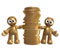 Funny icon couple with gold coins