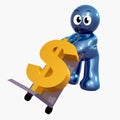 Funny icon figure with currency cargo box