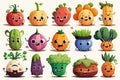 Funny icons of different vegetables on a white background. Baby cute stickers. Generative ai Royalty Free Stock Photo