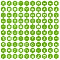 100 funny icons hexagon green
