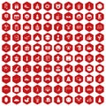 100 funny icons hexagon red Royalty Free Stock Photo