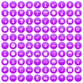 100 funny icons set purple Royalty Free Stock Photo