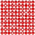 100 funny icons set red