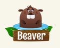 Funny illustration of a bathing beaver. Funny mascot or logo for a construction company